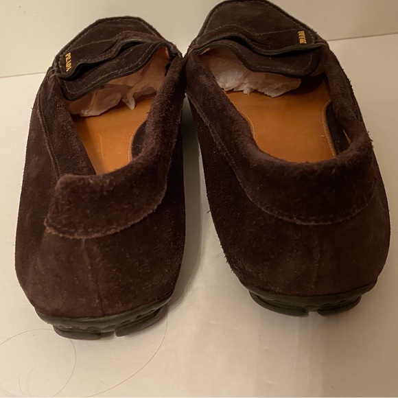 PRADA SHOES LOAFERS FLATS BROWN SUEDE LEATHER RUBBER SOLE ITALY SIZE 41 10.5 - Picture 10 of 13